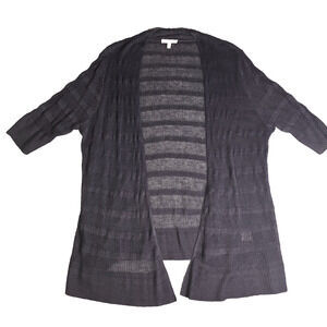 Eileen Fisher Cardigan Women's Gray Sheer Stripe 100% Linen Open Sweater - 1X